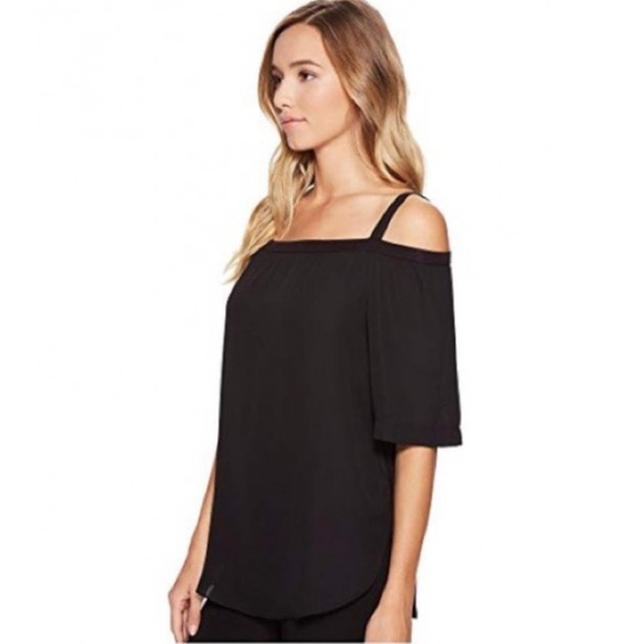 Lysse Anika Black Short Sleeve Cold Shoulder Top Size Small - Picture 2 of 4